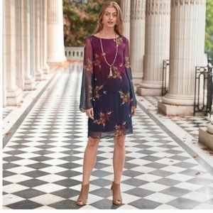 Sundance Vandenberg Ombré Floral Bell Sleeve Dress Small